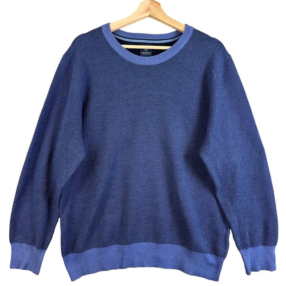 Tailorbyrd Collection Knit Navy Blue Pullover Crewneck Sweater Men L Wool Blend